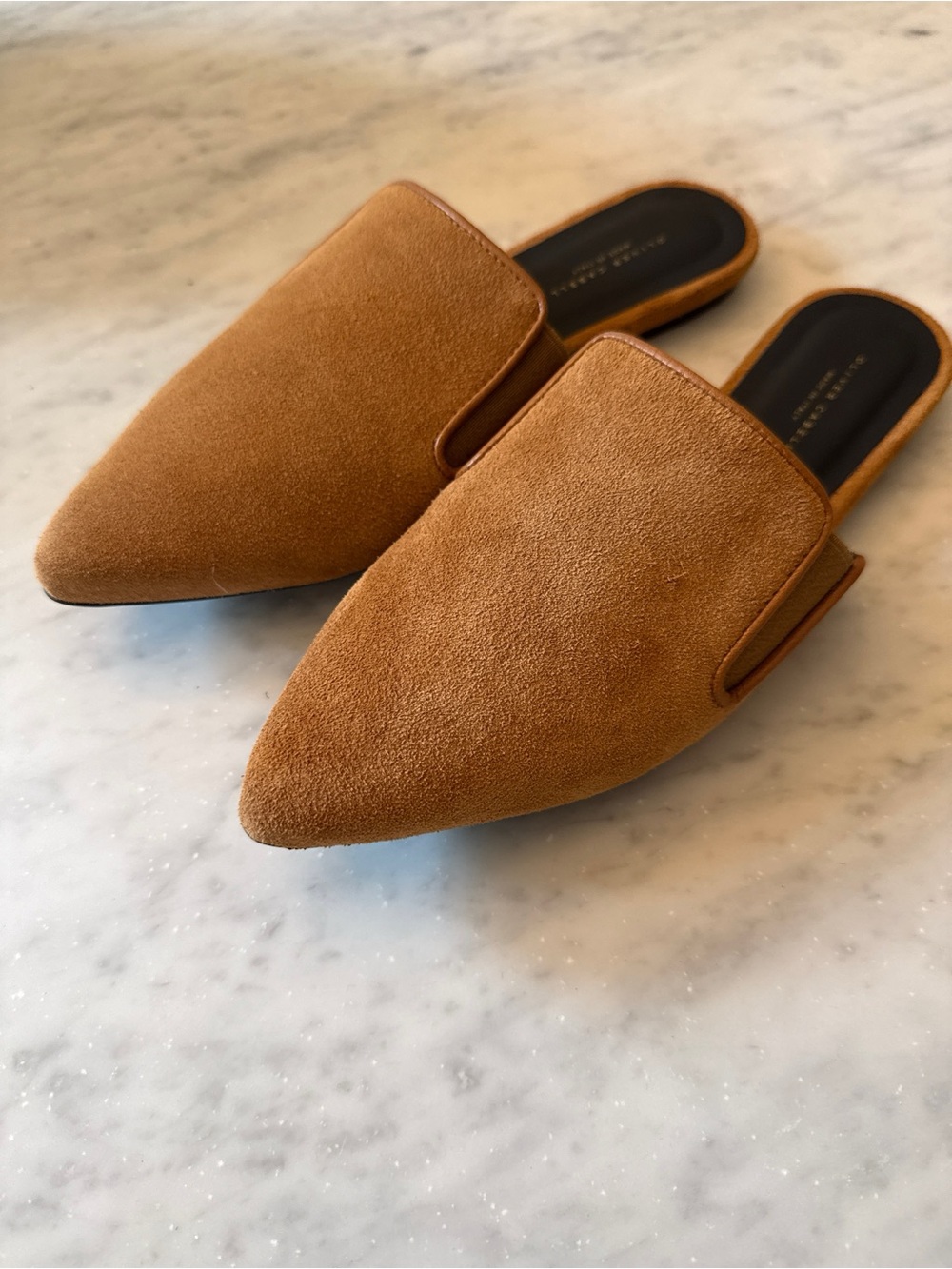 Oliver Cabell Dream Mule Chestnut Brown Suede Pointed Flats